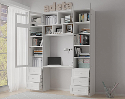 Изображение товара Книжный шкаф Билли 365 white ИКЕА (IKEA) с рабочим местом на сайте adeta.ru